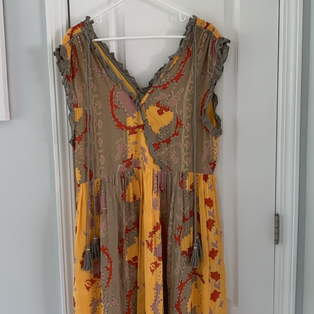 Anthroologie Let Me Be Beaded‎ Maxi Dress Boho Bohemian, size X-LARGE yellow - Picture 10 of 16